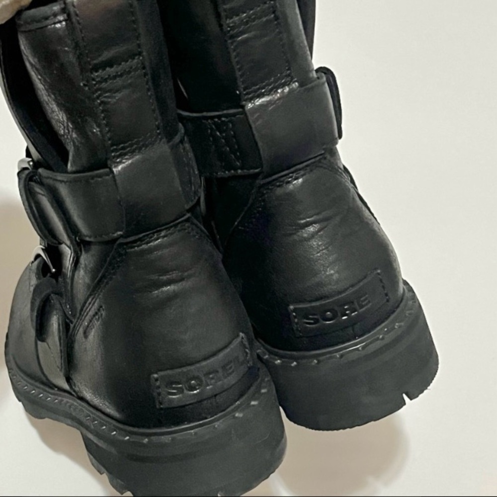 Sorel Lennox Waterproof Combat Moto Boots Cozy Shearling Fur Lined Size 9 Black - Picture 11 of 16